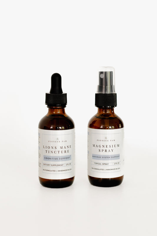 Combo de Poder Cerebral: Enfoque, Salud Mental, Apoyo al Sistema Nervioso - Tintura de Melena de León + Spray de Magnesio
