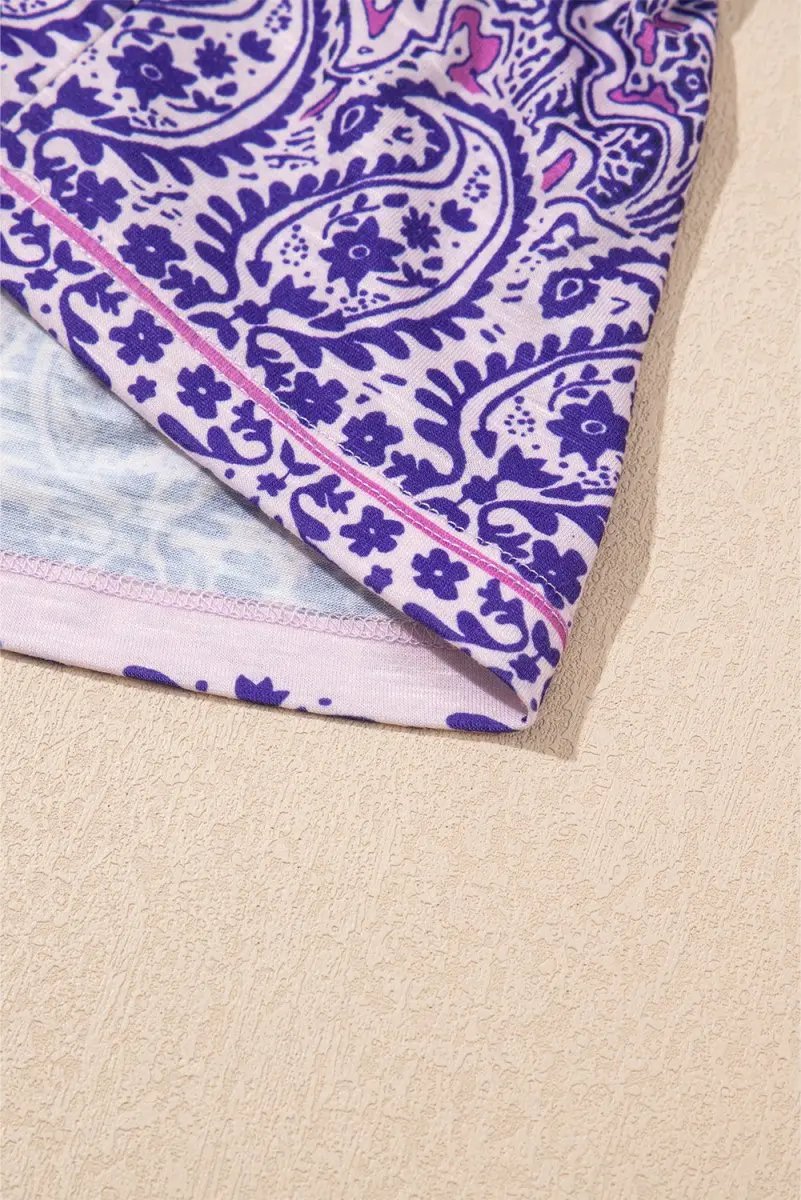 Accessories Love Salve Purple Paisley Blouse Women's Boho Summer Top - Flattering Peplum, Half Sleeve