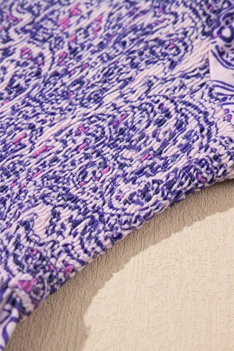 Accessories Love Salve Purple Paisley Blouse Women's Boho Summer Top - Flattering Peplum, Half Sleeve