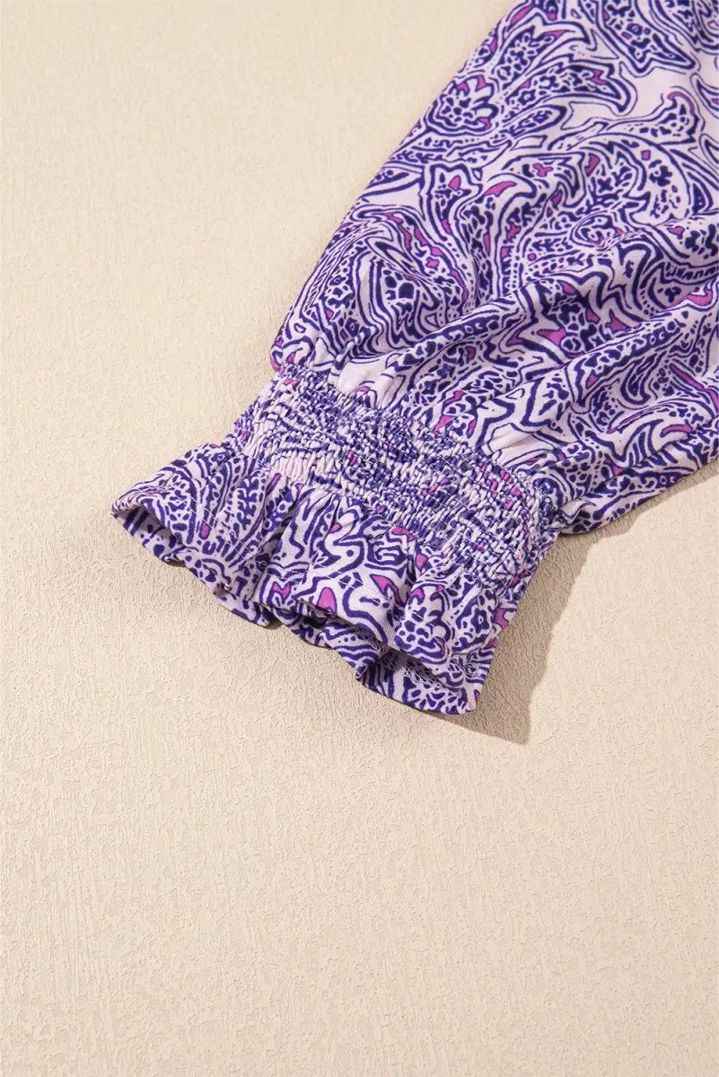 Accessories Love Salve Purple Paisley Blouse Women's Boho Summer Top - Flattering Peplum, Half Sleeve