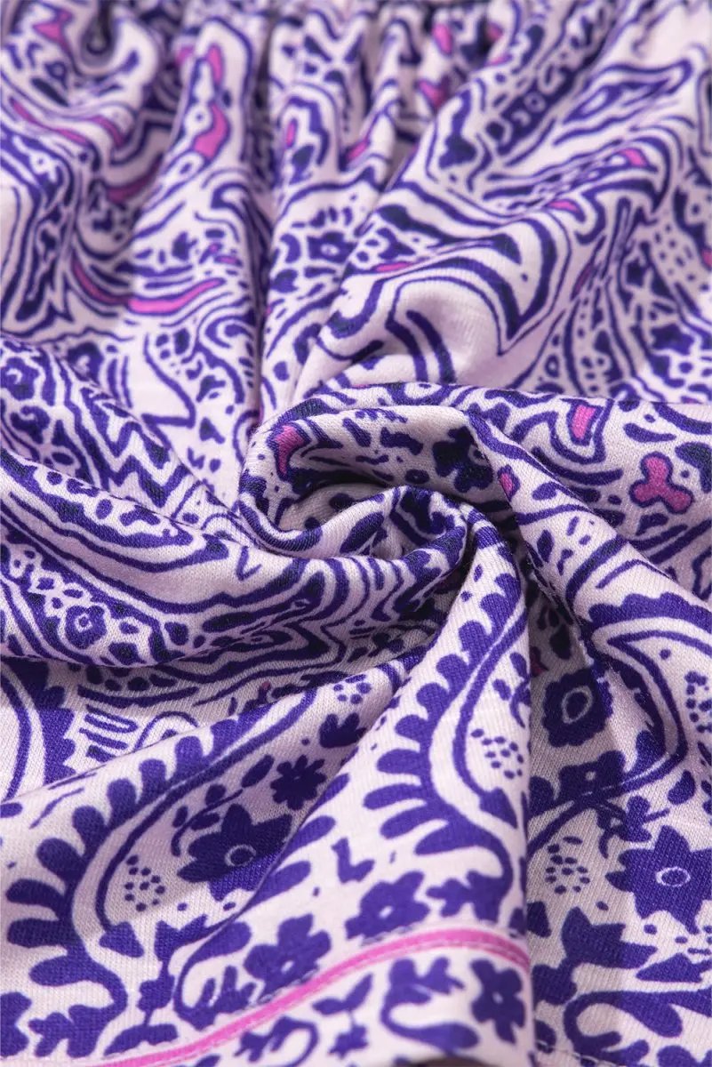 Accessories Love Salve Purple Paisley Blouse Women's Boho Summer Top - Flattering Peplum, Half Sleeve