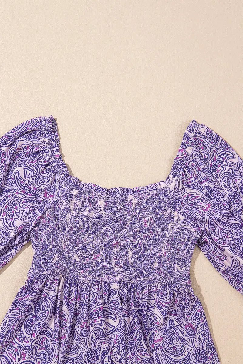 Accessories Love Salve Purple Paisley Blouse Women's Boho Summer Top - Flattering Peplum, Half Sleeve