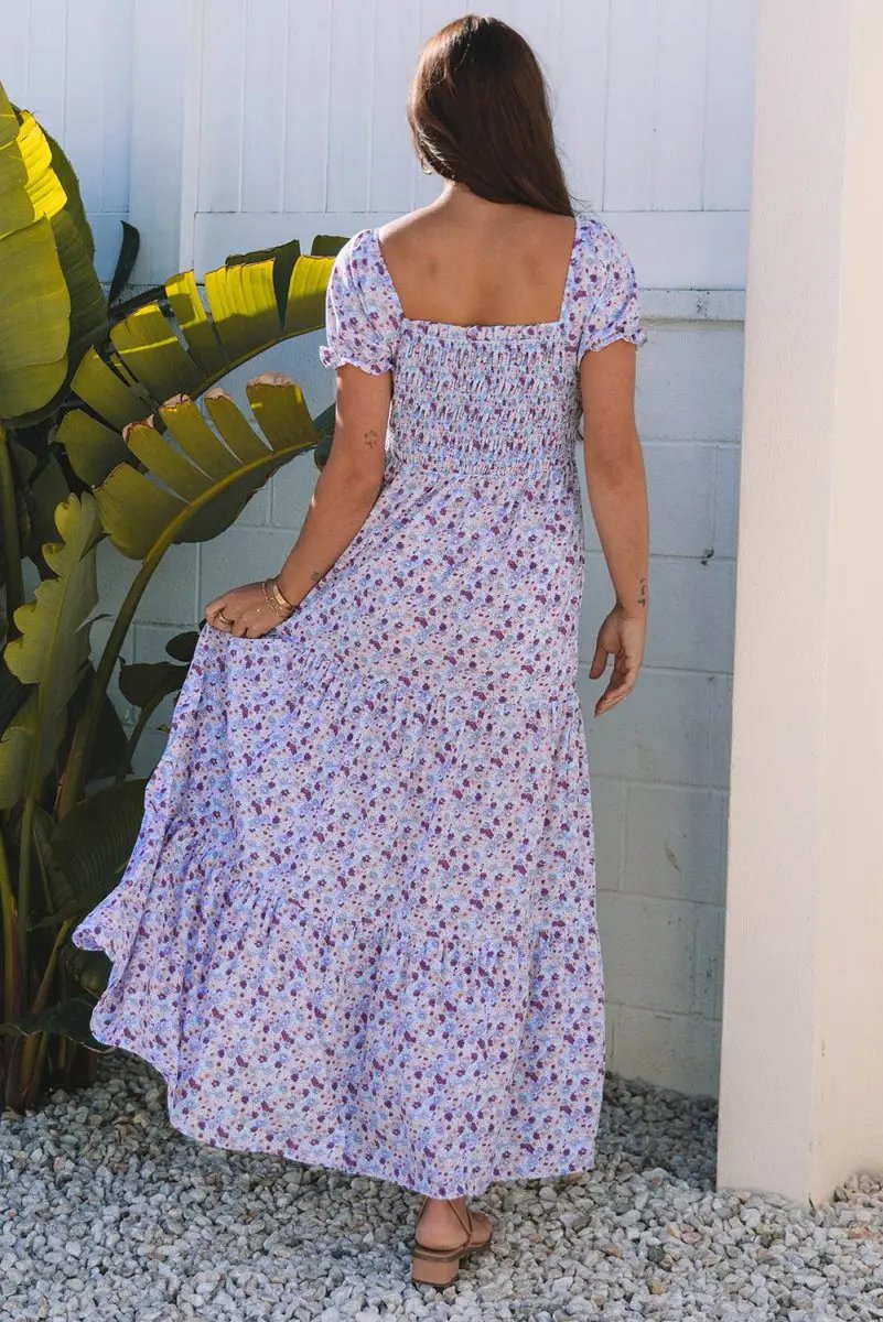 Dresses Love Salve Purple Floral Maxi Dress Women's Wedding Guest A-Line Summer Dress Shirred High Waist