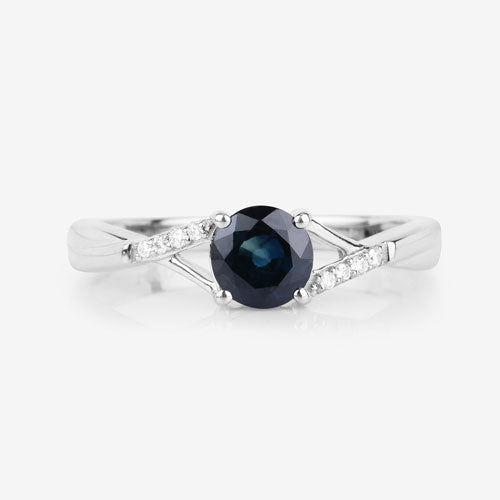 0.88 Carat Genuine Blue Sapphire and White Diamond 14K White Gold Ring