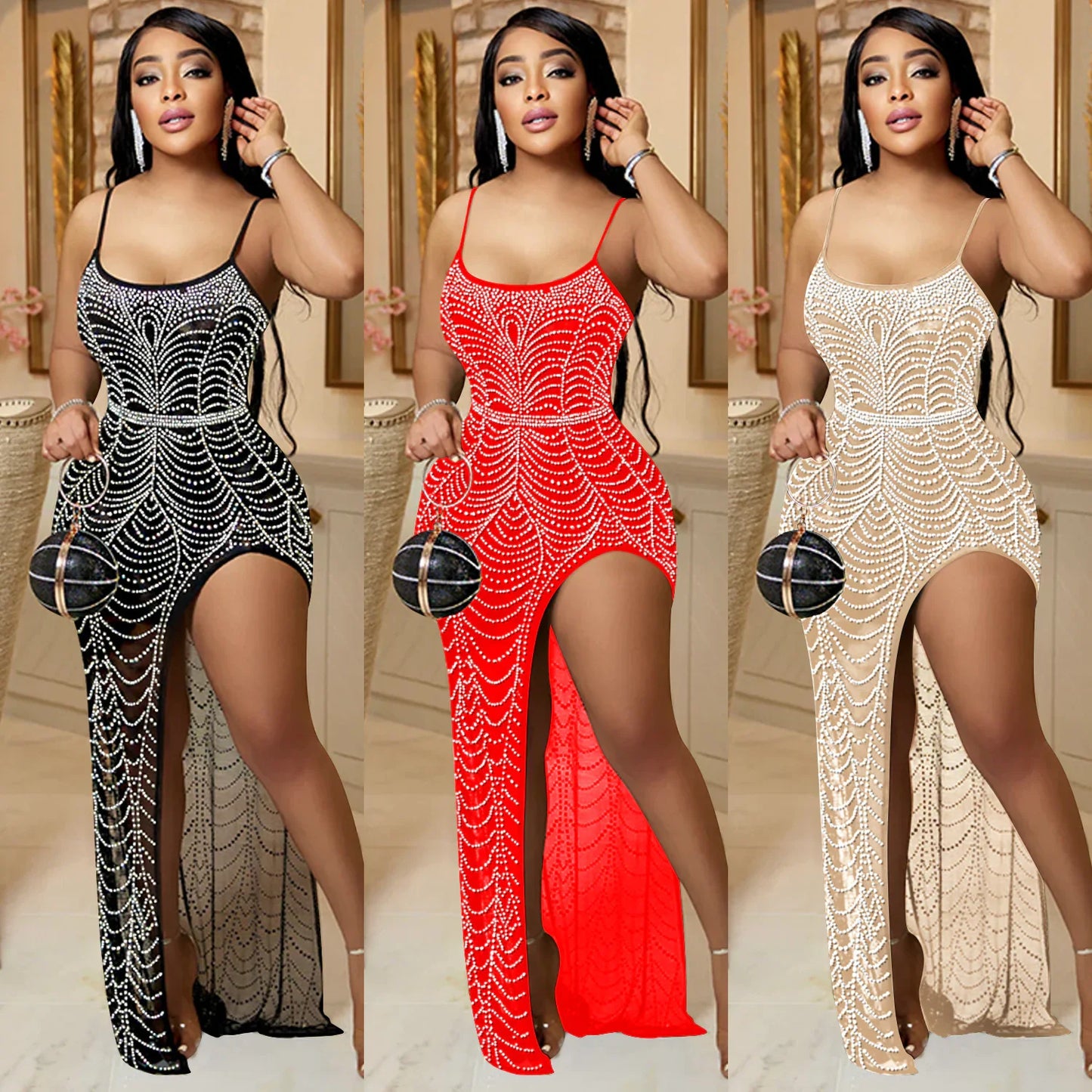 Rhinestone Sling Party Dress for Women