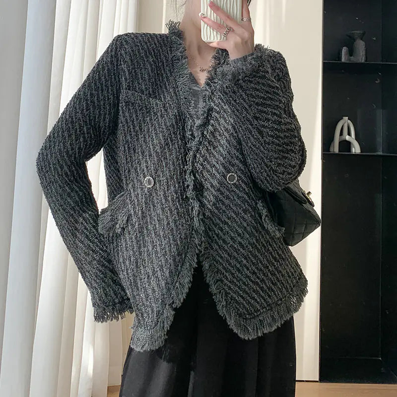 Women's Tassel Wool Coat Set for Winter