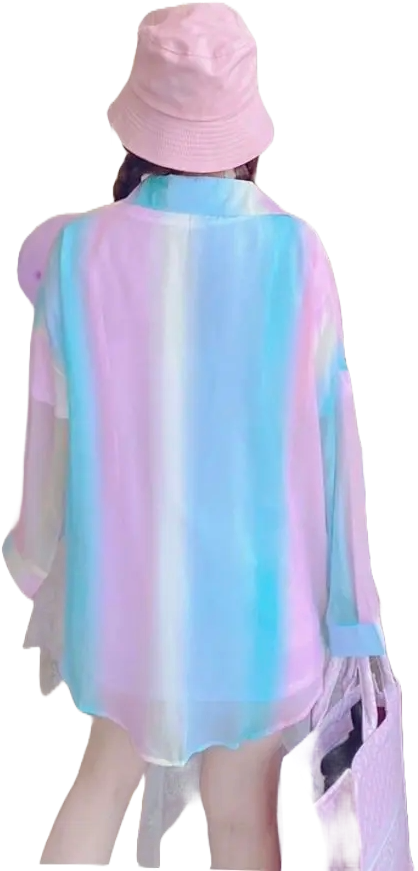 Título: Blusa Extragrande Transparente con Botones Estampado Pastel