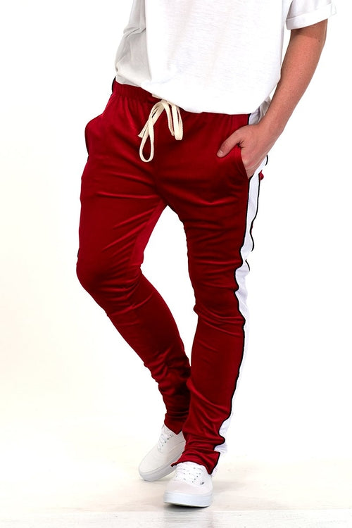 VELVET PANTS SIDE STRIPE PIPING JOGGERS ANKLE ZIPPER P154