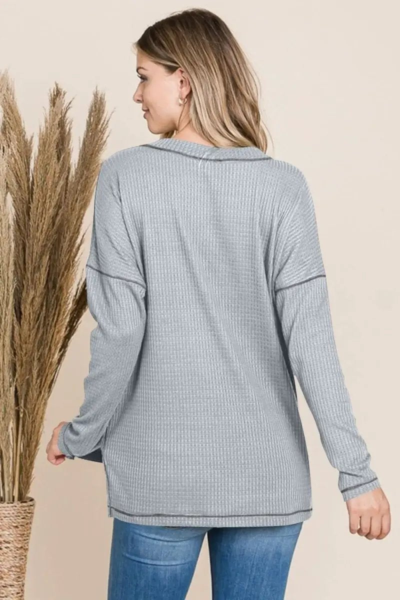 T-Shirts Trendsi V-Neck Long Sleeve Top Women's Basic Tee Soft & Comfy