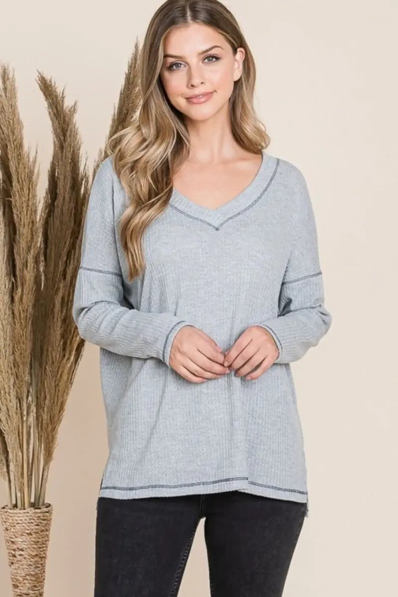 T-Shirts Trendsi V-Neck Long Sleeve Top Women's Basic Tee Soft & Comfy