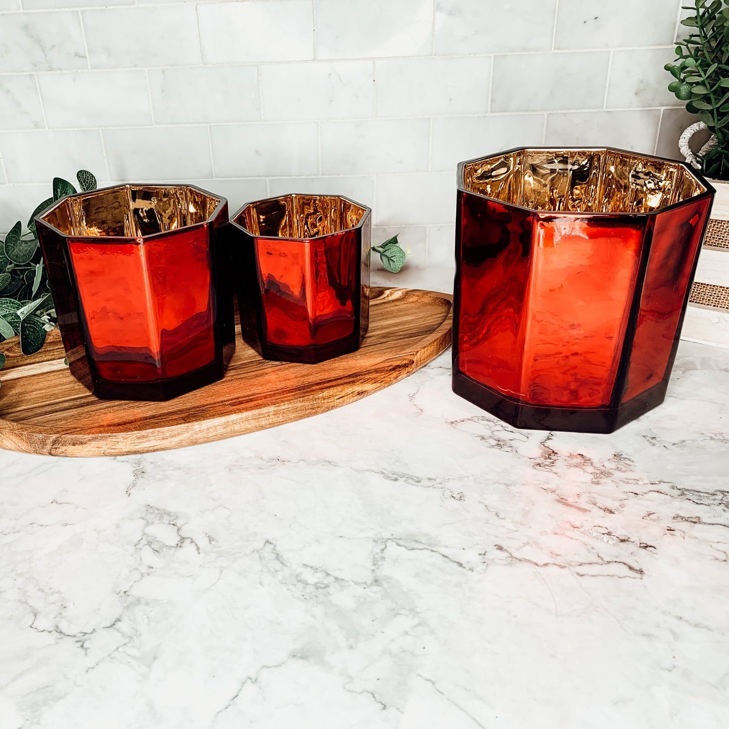 Red Gold Luxury Candle Holder Vase Set - Holiday Tea Light Decor