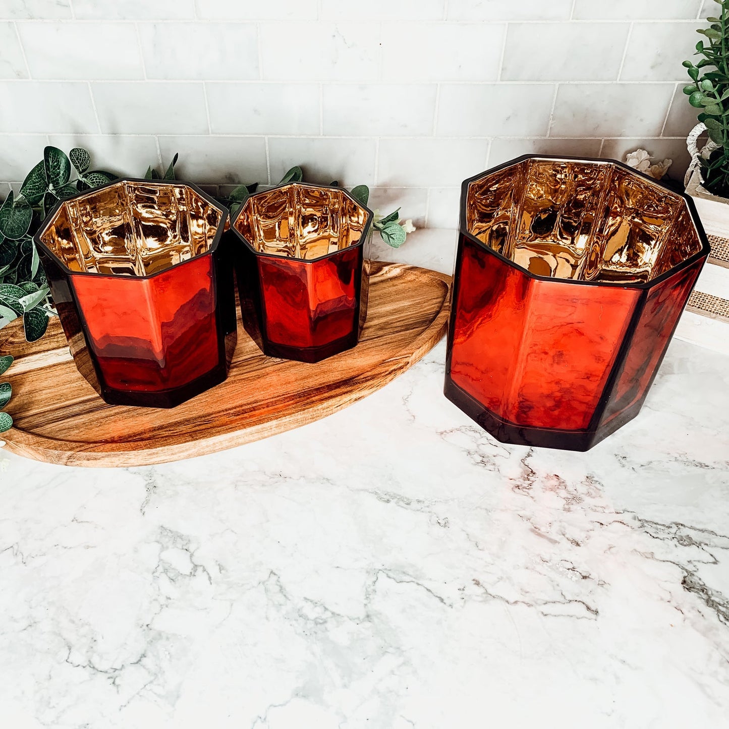 Red Gold Luxury Candle Holder Vase Set - Holiday Tea Light Decor