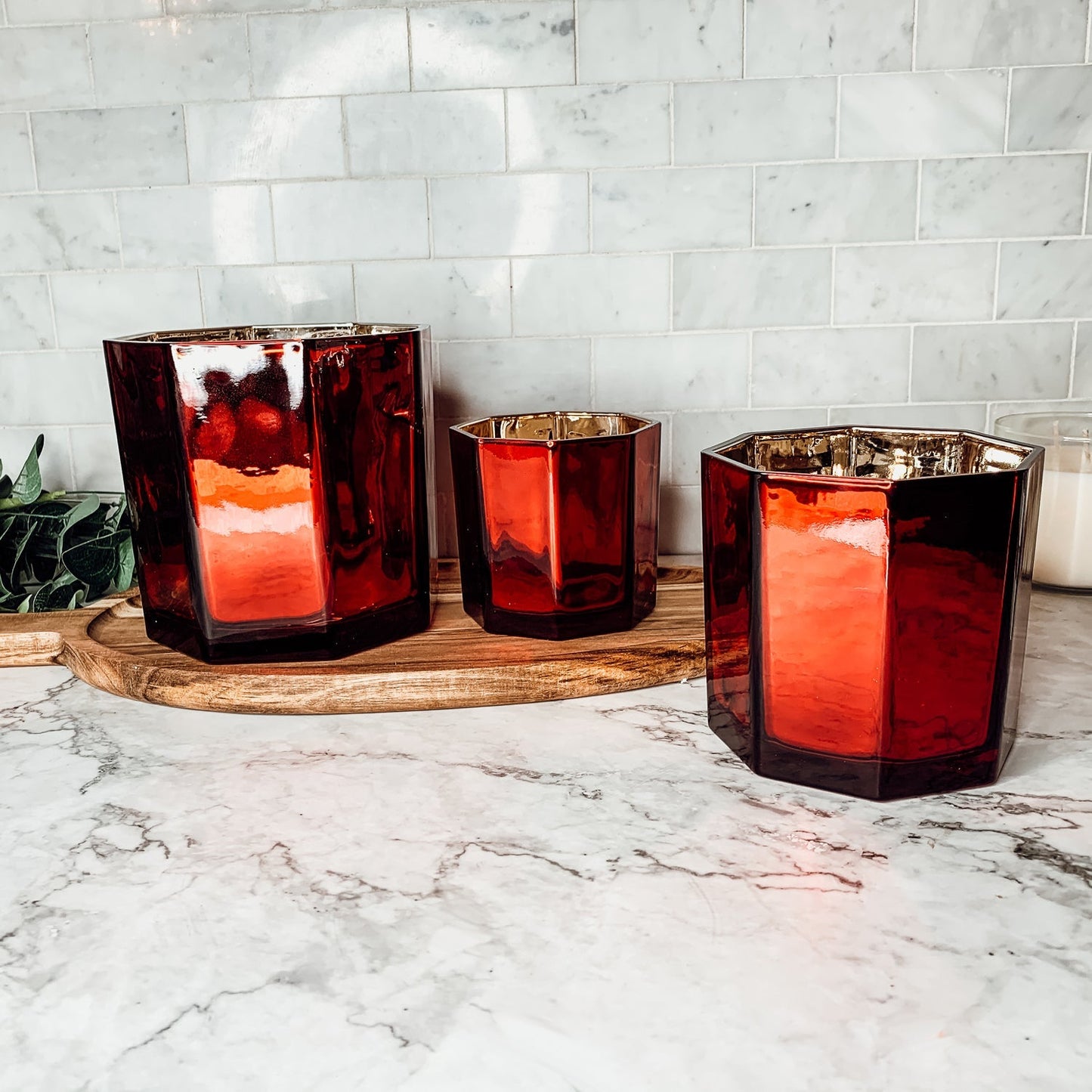 Red Gold Luxury Candle Holder Vase Set - Holiday Tea Light Decor