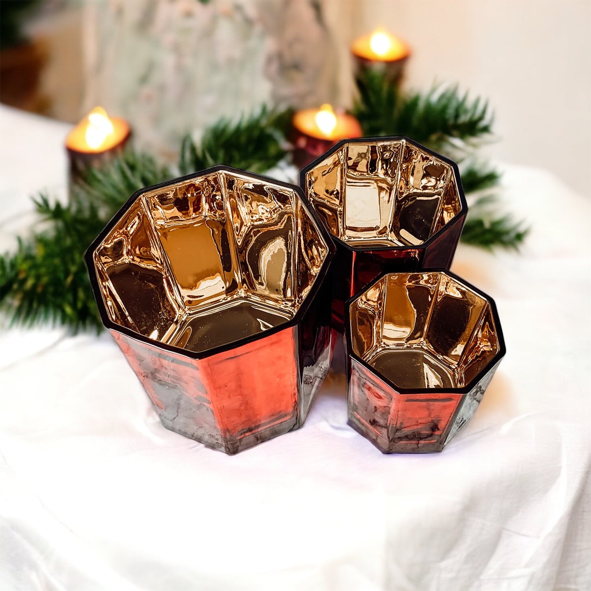 Red Gold Luxury Candle Holder Vase Set - Holiday Tea Light Decor