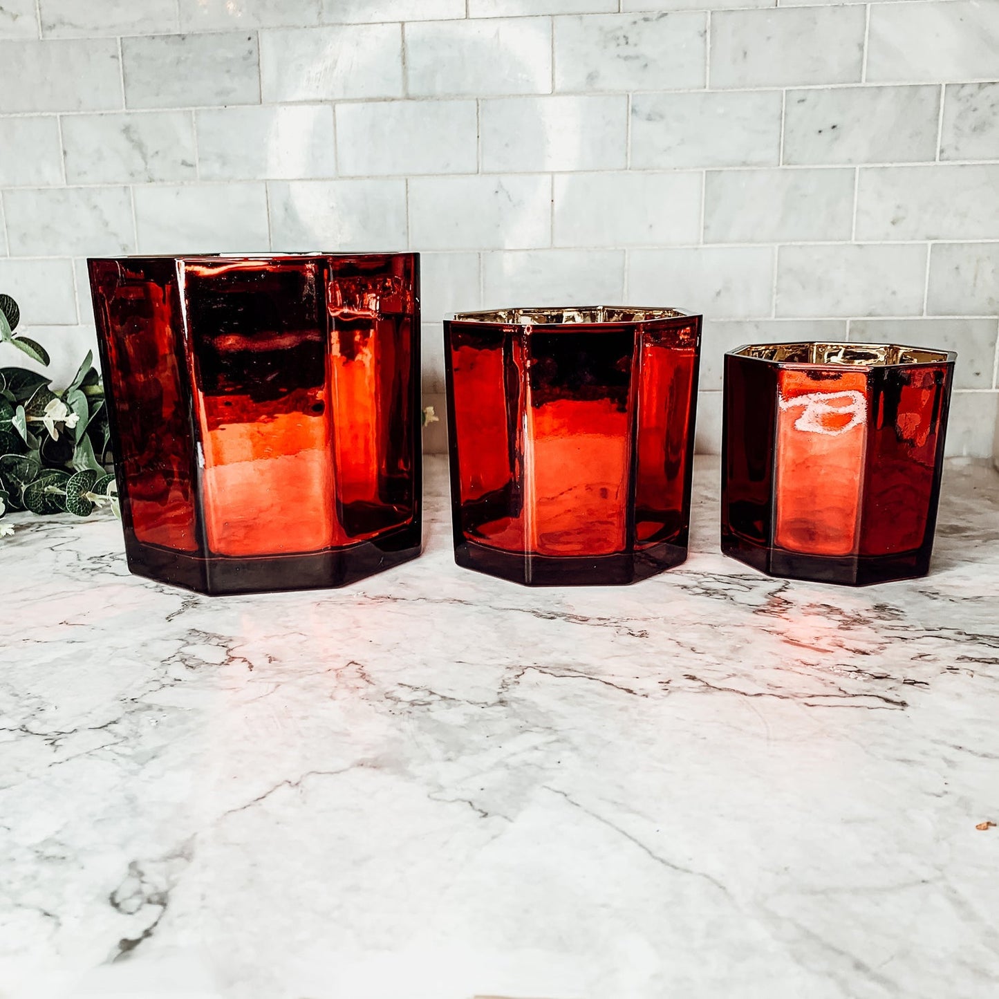 Red Gold Luxury Candle Holder Vase Set - Holiday Tea Light Decor