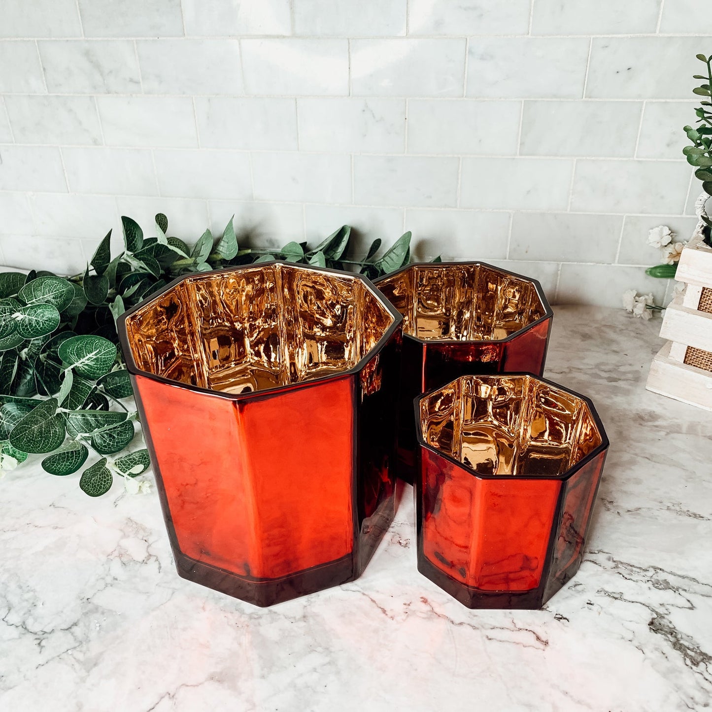 Red Gold Luxury Candle Holder Vase Set - Holiday Tea Light Decor