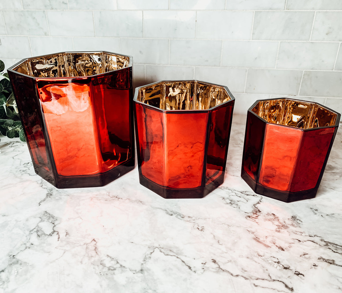 Red Gold Luxury Candle Holder Vase Set - Holiday Tea Light Decor