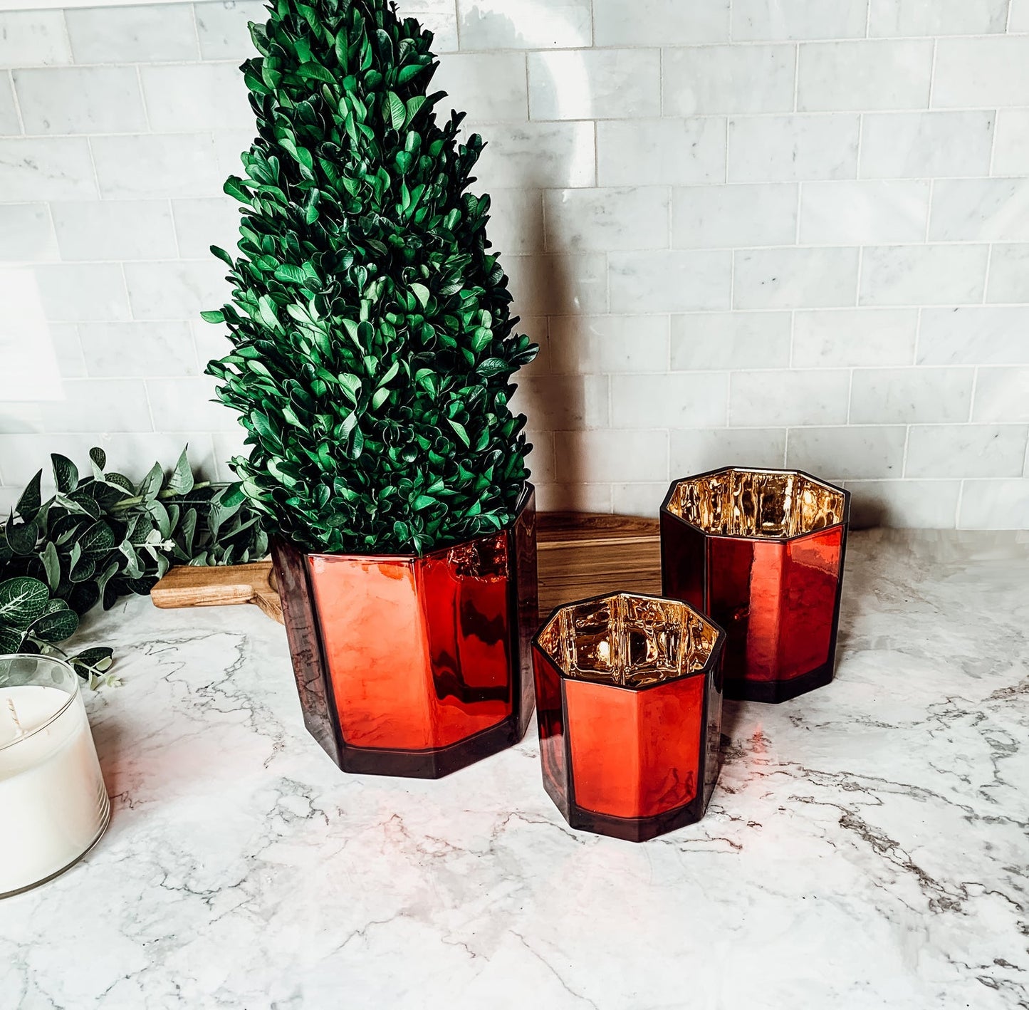 Red Gold Luxury Candle Holder Vase Set - Holiday Tea Light Decor