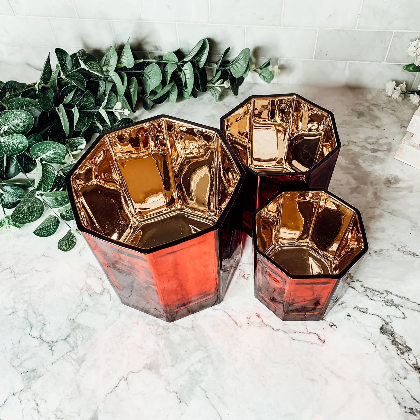 Red Gold Luxury Candle Holder Vase Set - Holiday Tea Light Decor