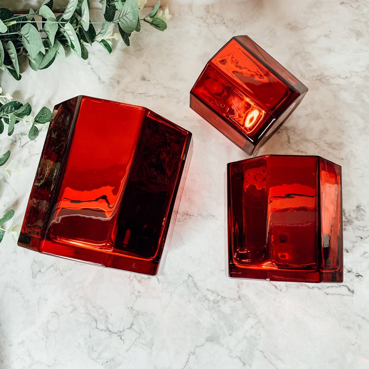 Red Gold Luxury Candle Holder Vase Set - Holiday Tea Light Decor