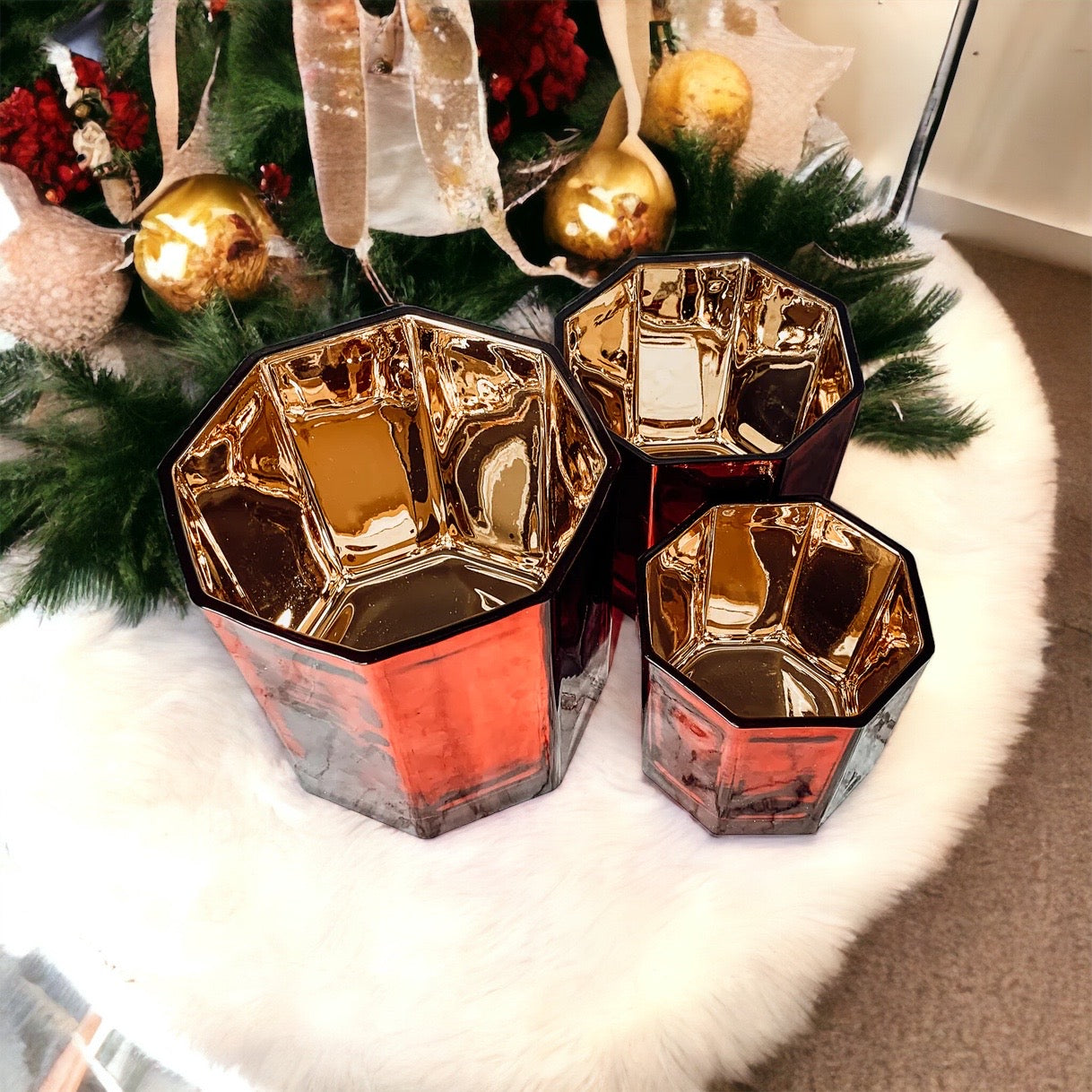 Red Gold Luxury Candle Holder Vase Set - Holiday Tea Light Decor