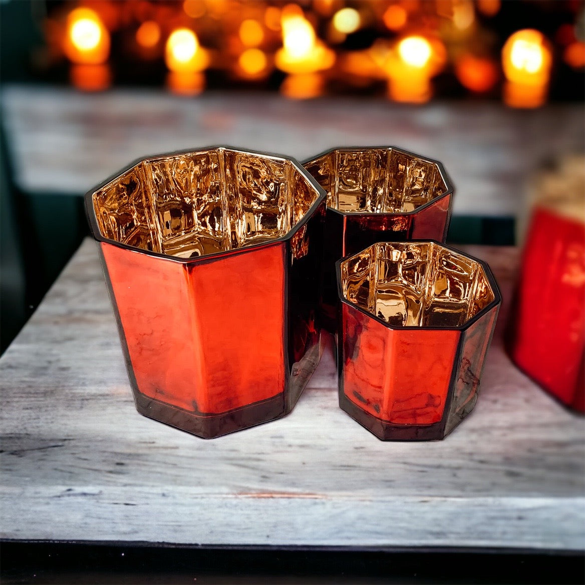 Red Gold Luxury Candle Holder Vase Set - Holiday Tea Light Decor