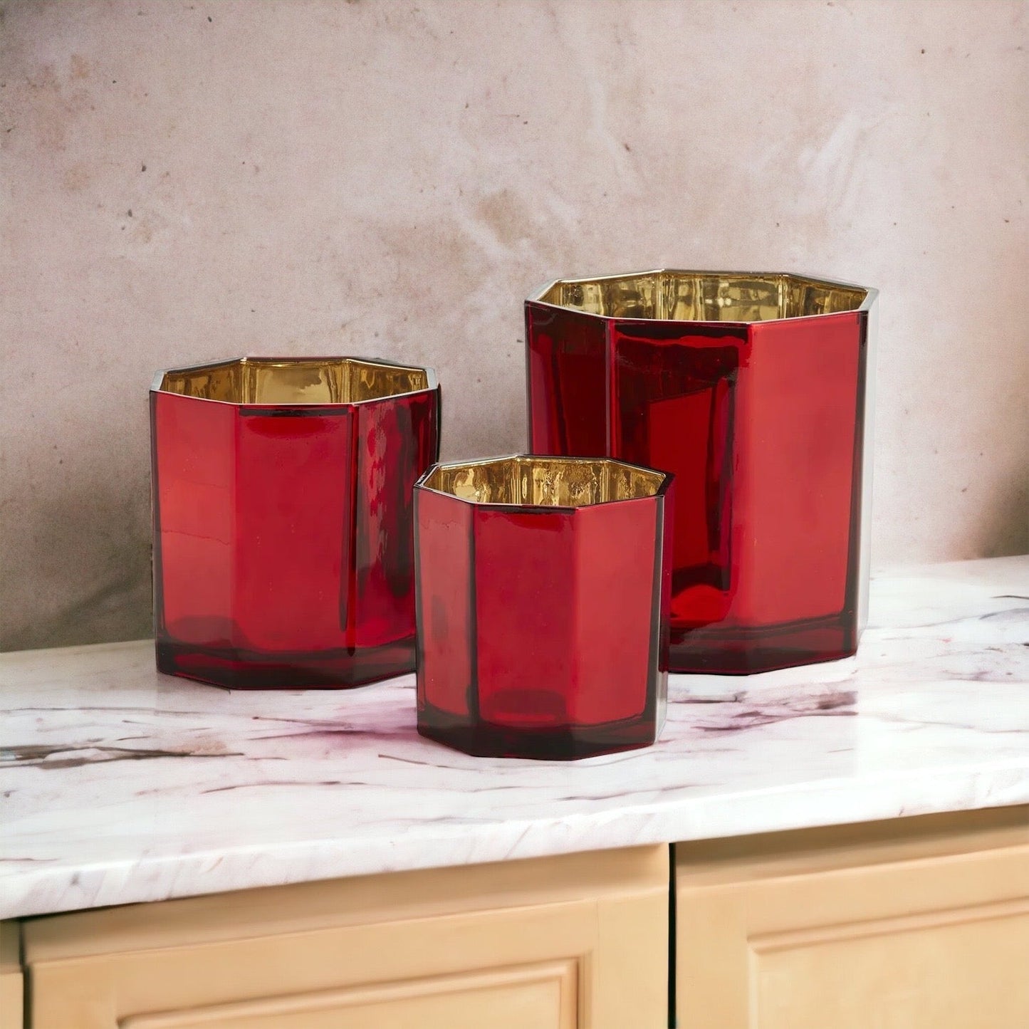 Red Gold Luxury Candle Holder Vase Set - Holiday Tea Light Decor