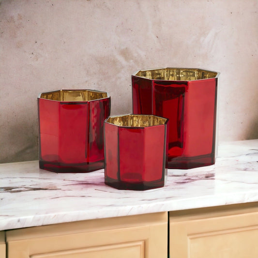 Red Gold Luxury Candle Holder Vase Set - Holiday Tea Light Decor