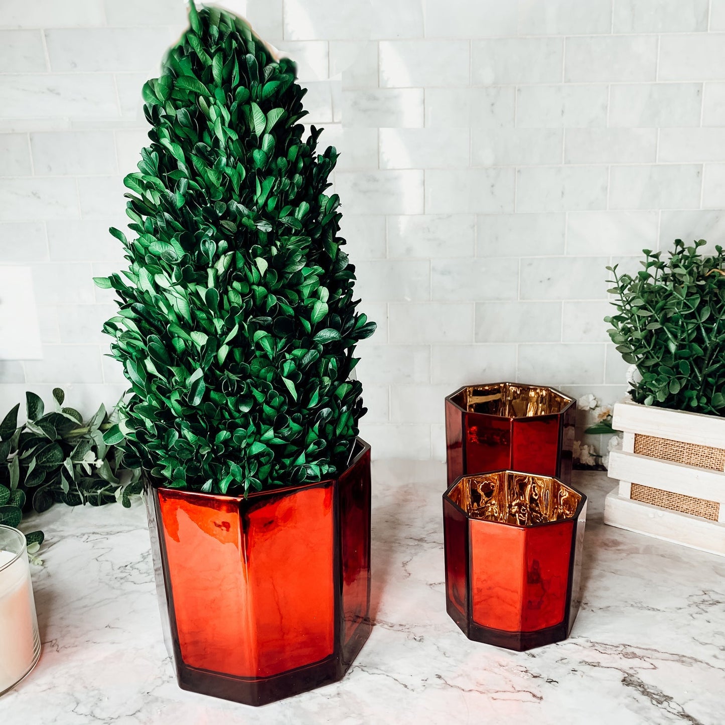 Red Gold Luxury Candle Holder Vase Set - Holiday Tea Light Decor