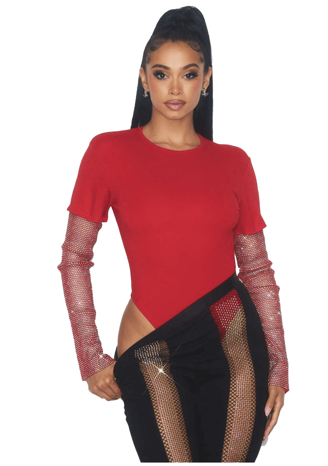 Body con manga de pedrería