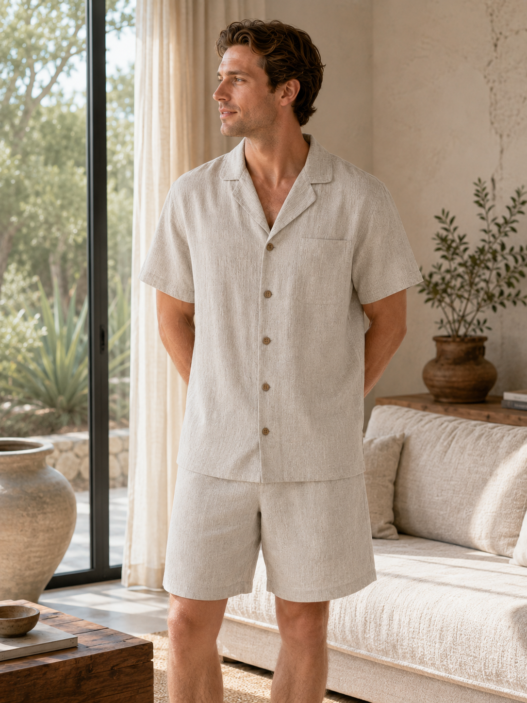 Men's Short-Sleeve Hemp Sleepwear Set