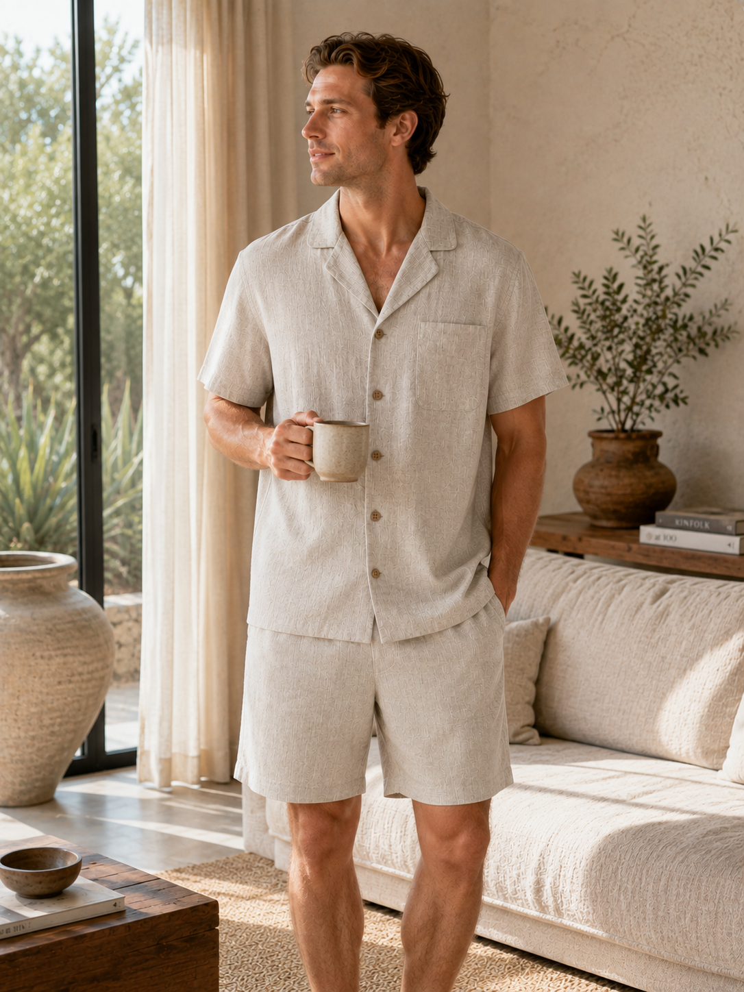 Men's Short-Sleeve Hemp Sleepwear Set