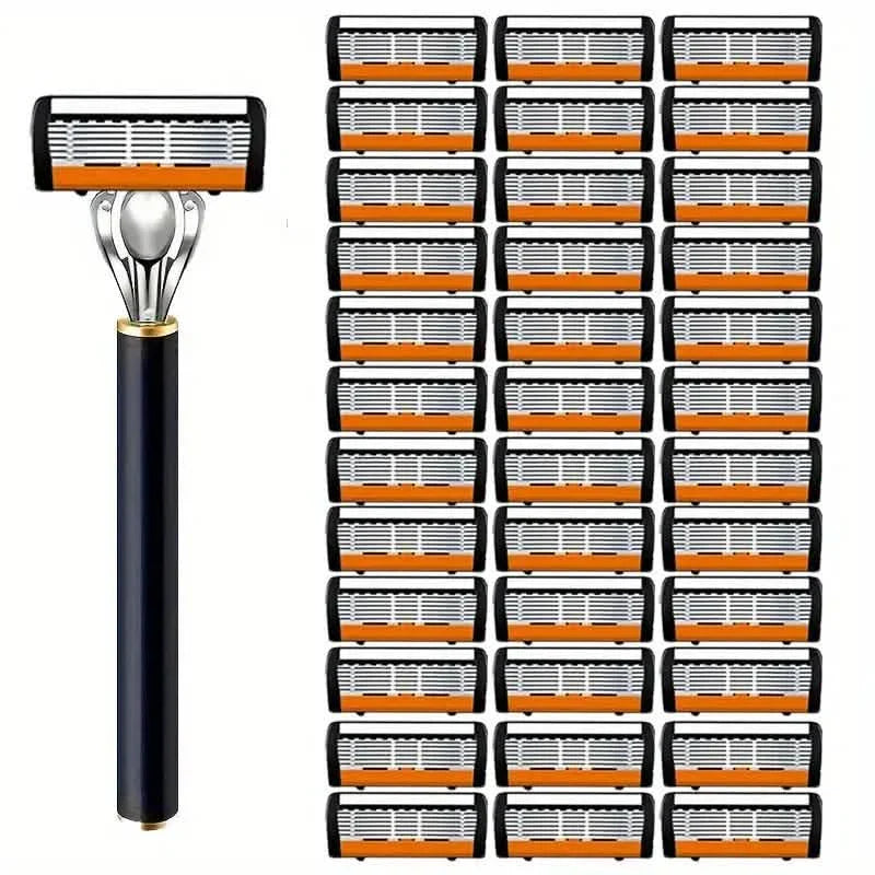 Replacement Razor Blades Safety Shaver Set with Anti-Slip Metal Handle with 1 Razor + 36 Blades