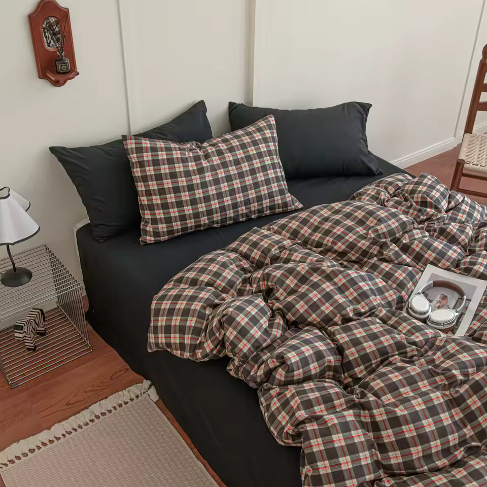 Preppy Brown Plaid Duvet Cover Set