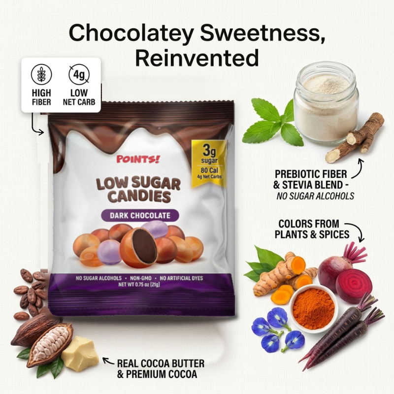 Caramelos de chocolate oscuro de bajo índice glucémico