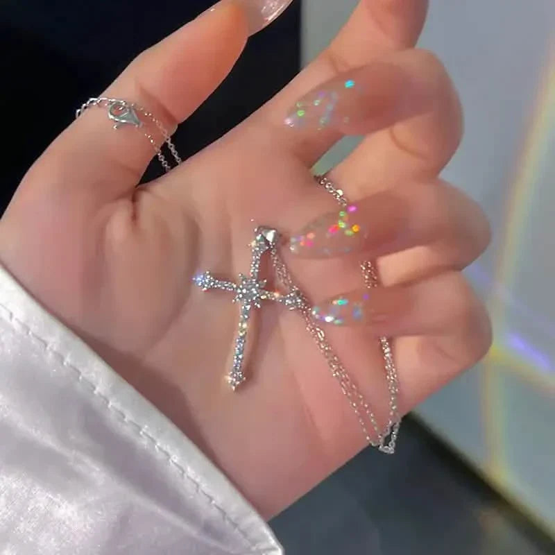 Rhinestone Exquisite Zircon Cross Pendant Necklace