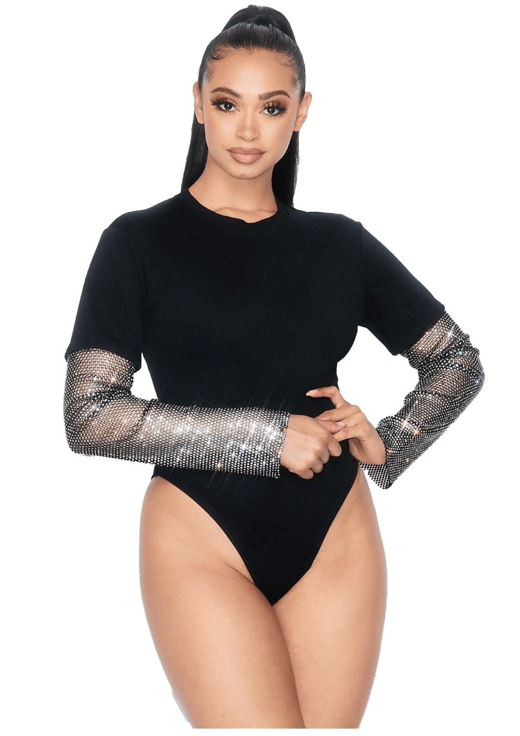 Body con manga de pedrería