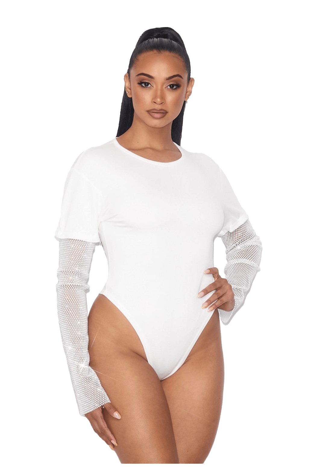Body con manga de pedrería