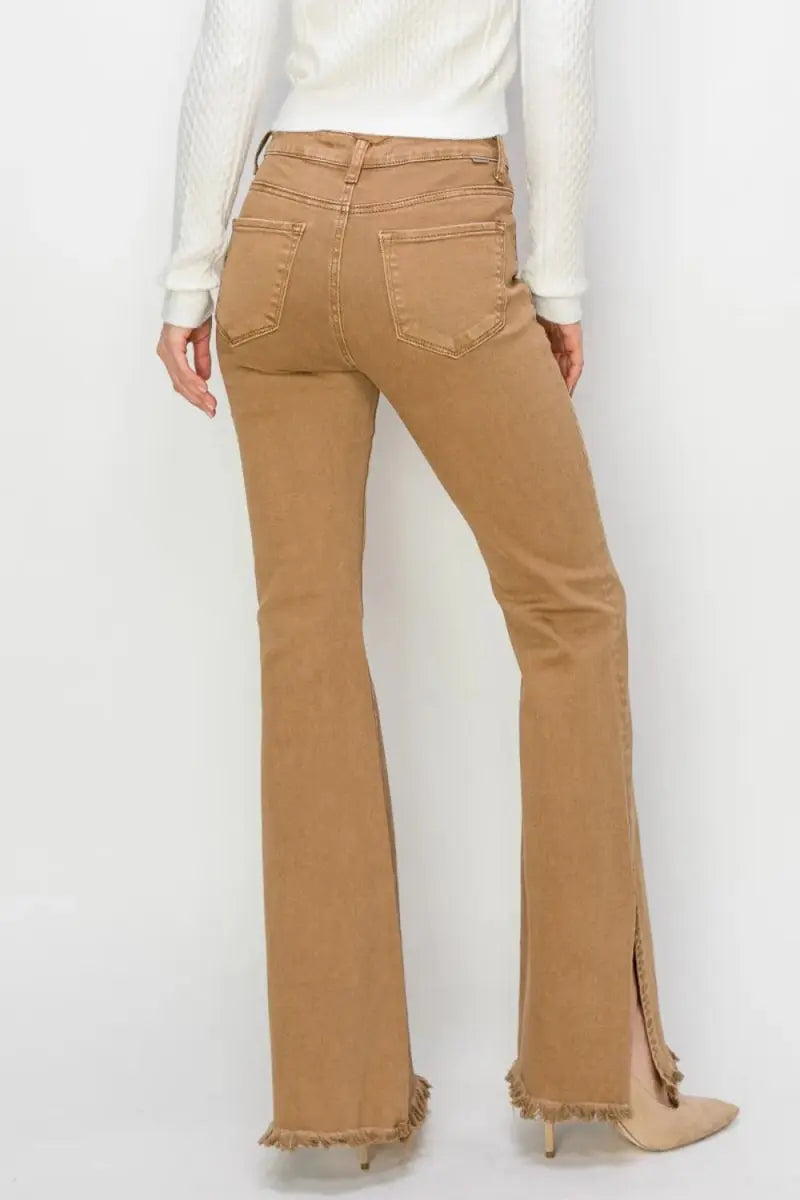 Women's Flare Jeans Flare Jeans - High Waist Side Slit - Everyday Denim