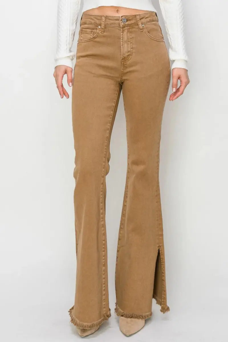 Women's Flare Jeans Flare Jeans - High Waist Side Slit - Everyday Denim
