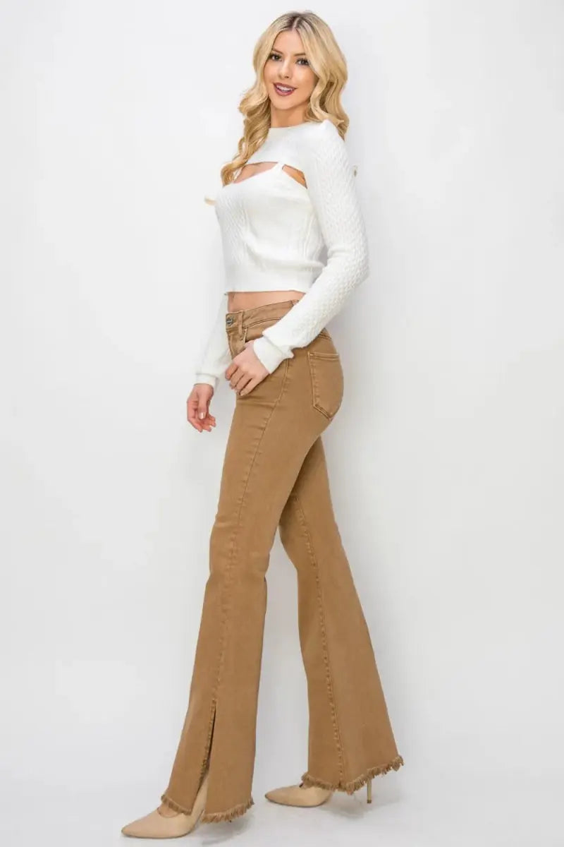 Women's Flare Jeans Flare Jeans - High Waist Side Slit - Everyday Denim