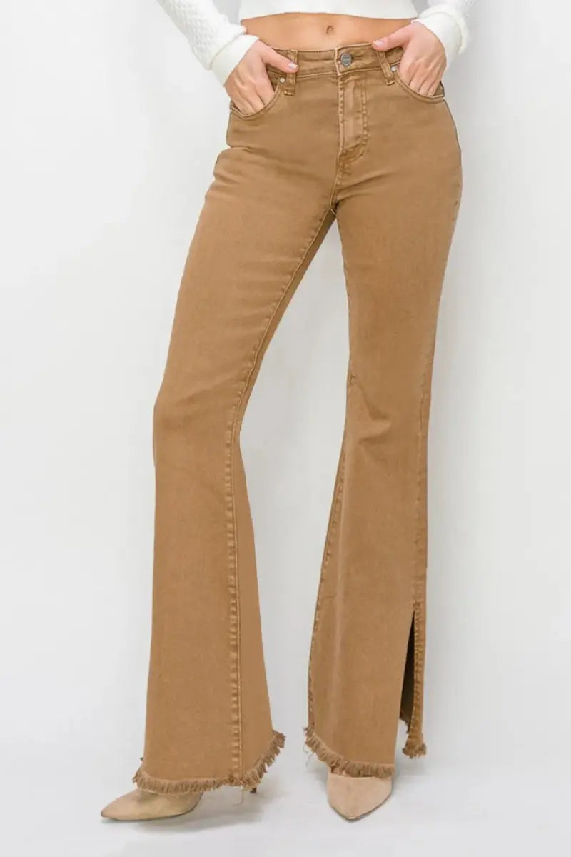 Women's Flare Jeans Flare Jeans - High Waist Side Slit - Everyday Denim
