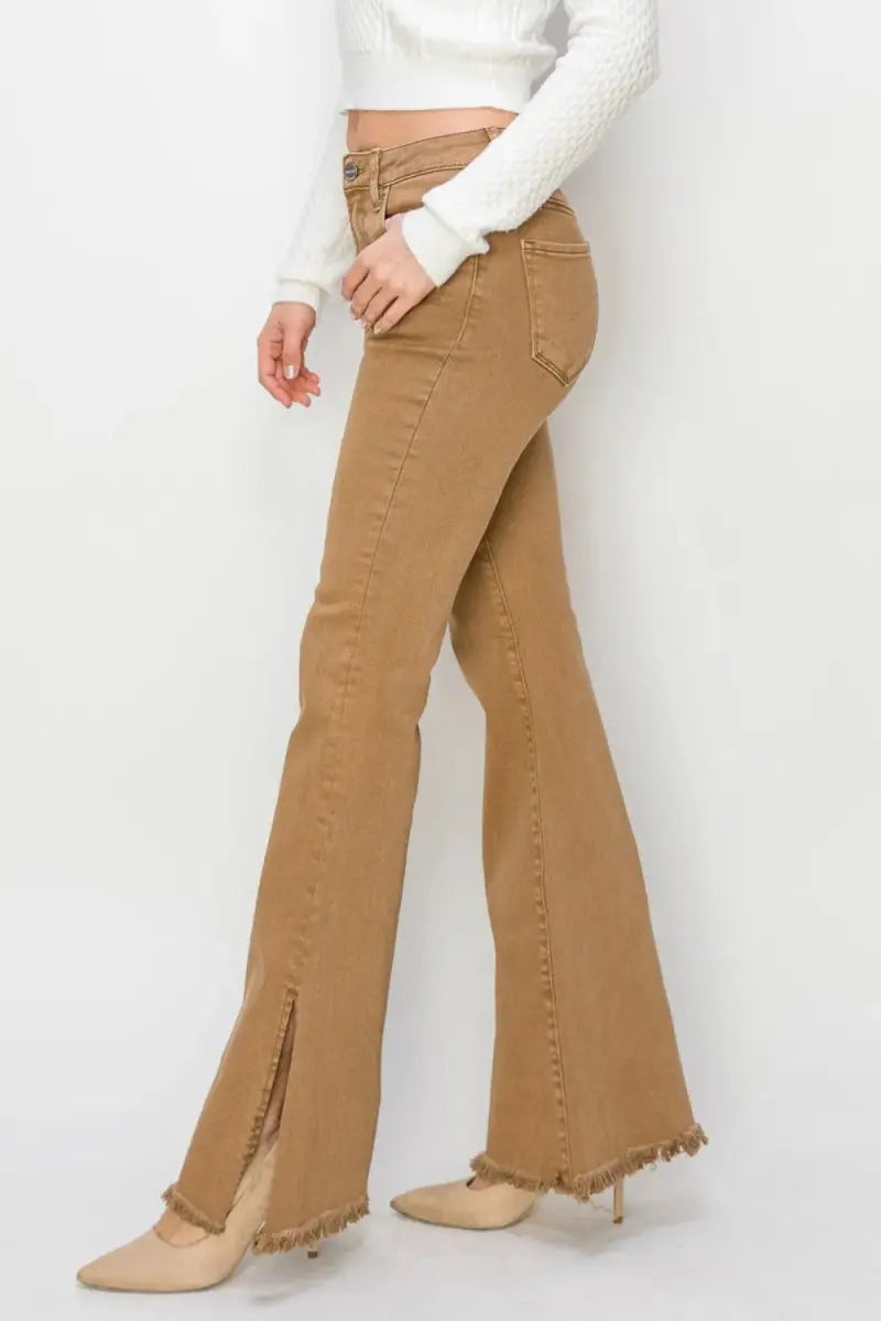 Women's Flare Jeans Flare Jeans - High Waist Side Slit - Everyday Denim