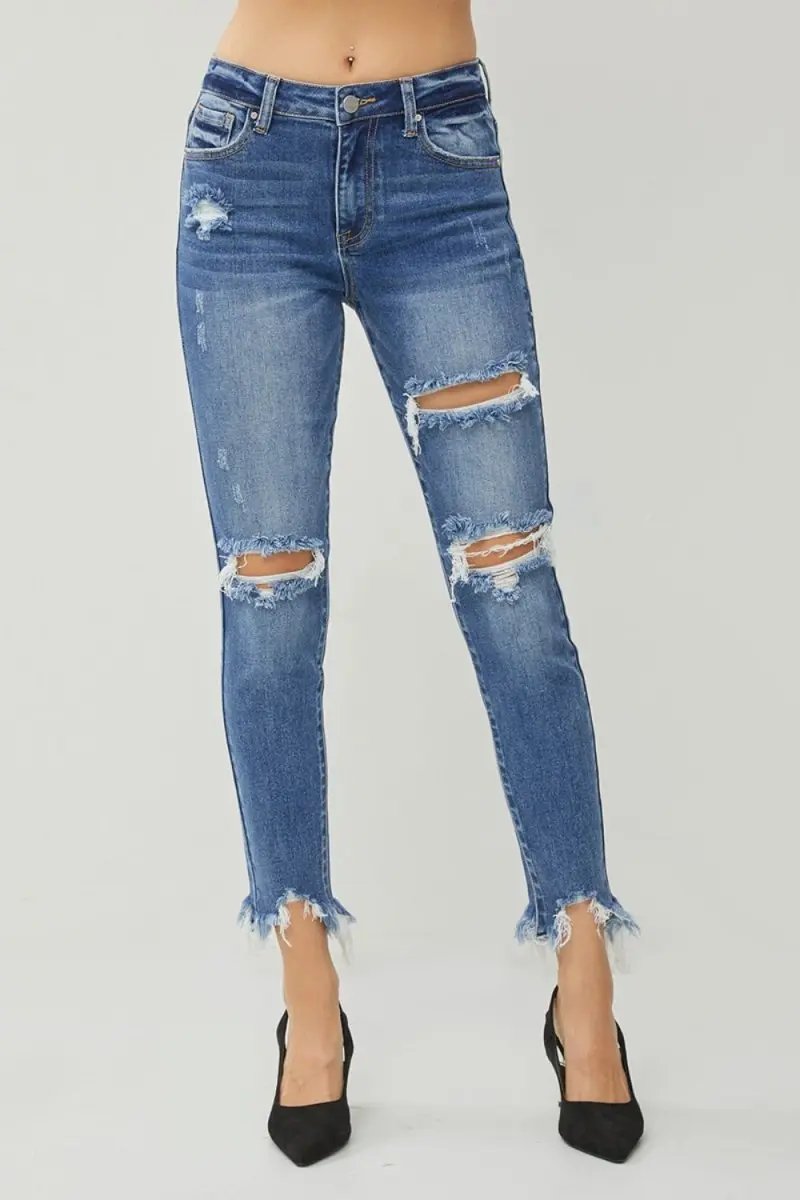 Jeans & Denim Trendsi RISEN Slim Jeans Women's Everyday Denim Distressed Hem Trendy Style