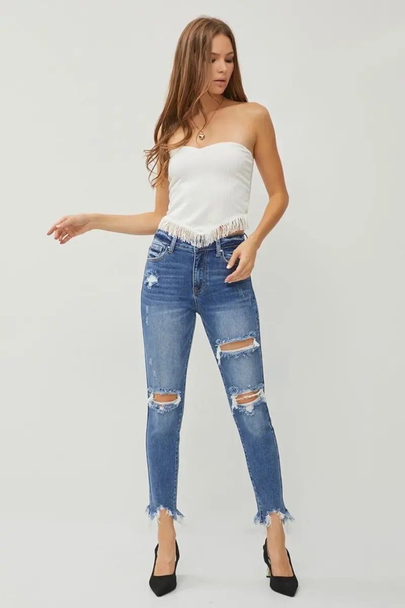 Jeans & Denim Trendsi RISEN Slim Jeans Women's Everyday Denim Distressed Hem Trendy Style