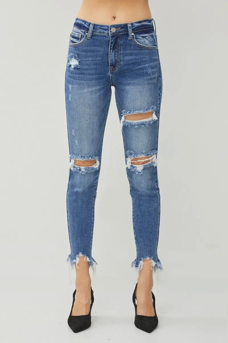 Jeans & Denim Trendsi RISEN Slim Jeans Women's Everyday Denim Distressed Hem Trendy Style