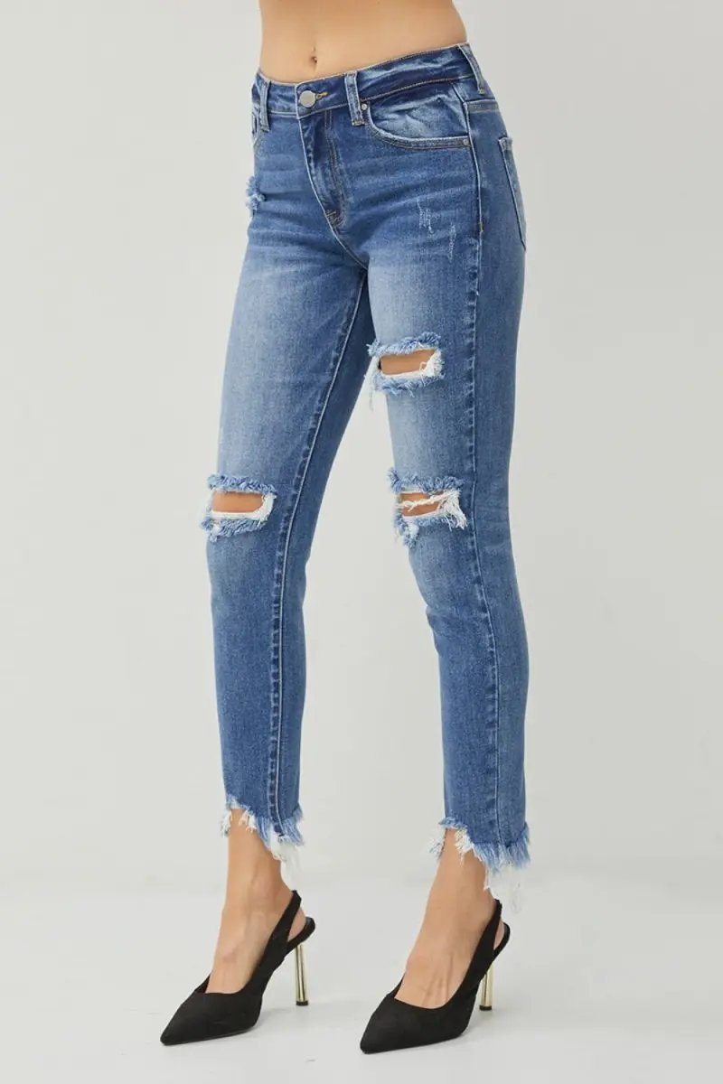 Jeans & Denim Trendsi RISEN Slim Jeans Women's Everyday Denim Distressed Hem Trendy Style
