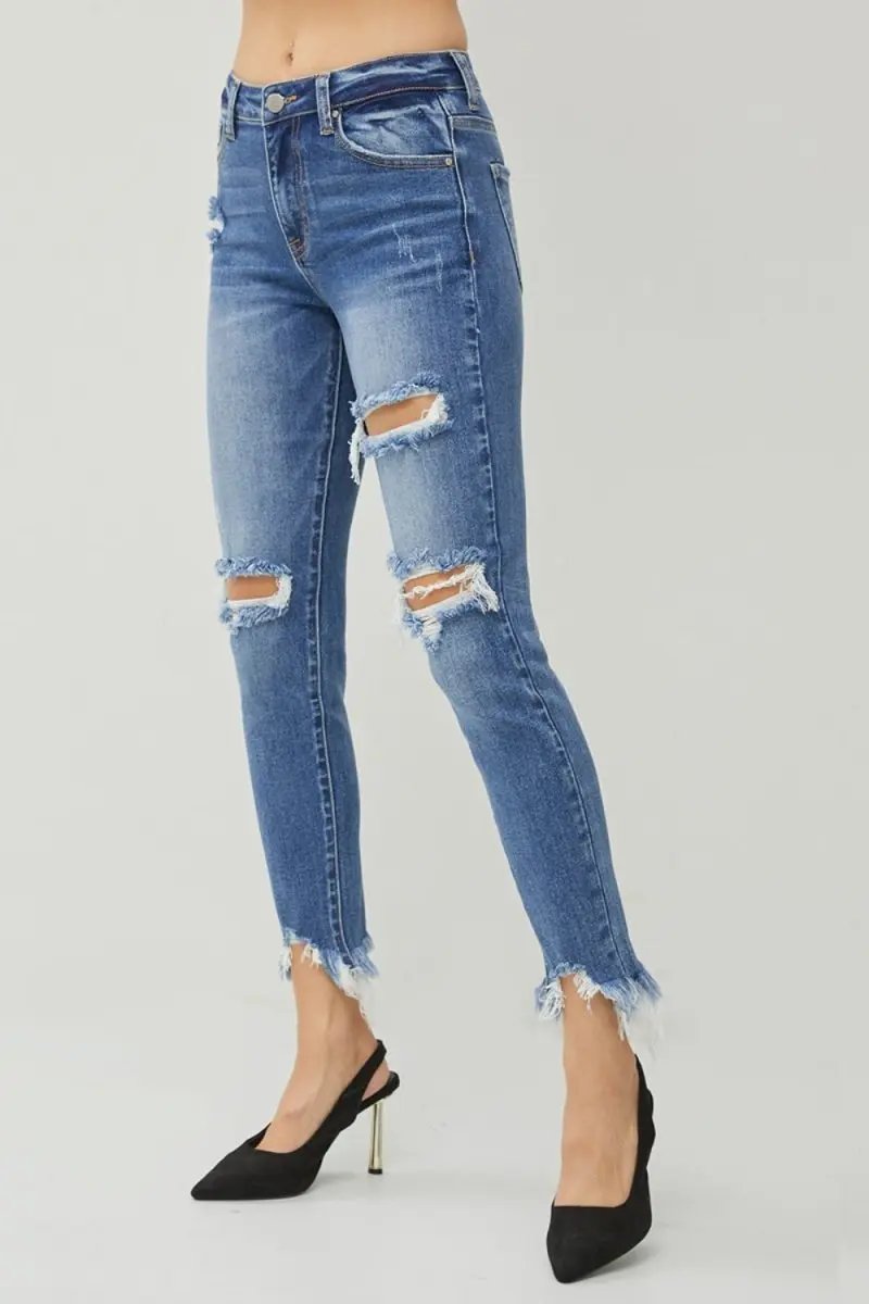Jeans & Denim Trendsi RISEN Slim Jeans Women's Everyday Denim Distressed Hem Trendy Style