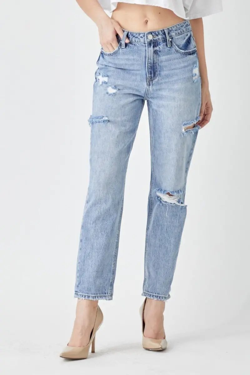 Shoes Trendsi RISEN Distressed Jeans Women's Slim Cropped Trendy Denim USA Ship