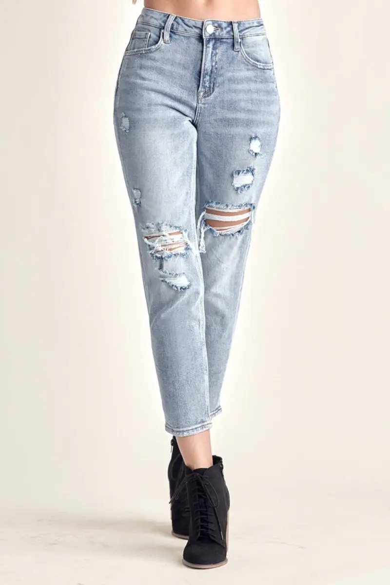 Shoes Trendsi RISEN Distressed Jeans Women's Trendy Slim Cropped Denim - USA Ship